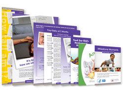 A photo of a sampling of Learn the Signs. Act Early materials available from the Centers for Disease Control