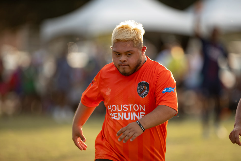 person wearing a houston genuine jersey