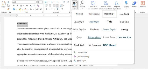 Example of Styles tool